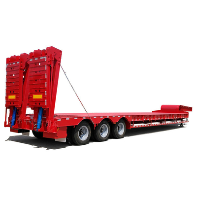 80t Telescopic Low Flatbed Truck Trailer 3 Axle Lowbed Semi Trailer with High Strength
