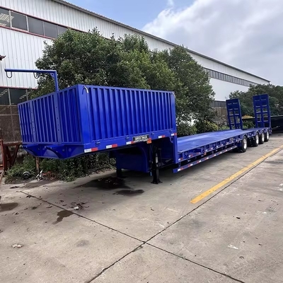 Van-type 60-100 Tons Truck Flatbed Semi Trailer with Hydraulic Retractable Three Axis