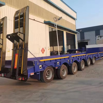 Hydraulic Steering Axle Heavy Duty Flat Lowbed Semi Trailer for Heavy Cargo Transport