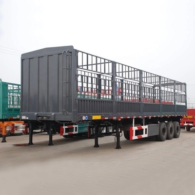2 Axle Cattle / Horse Transportation Fence Cargo Truck Semi Trailer with Self-dumping