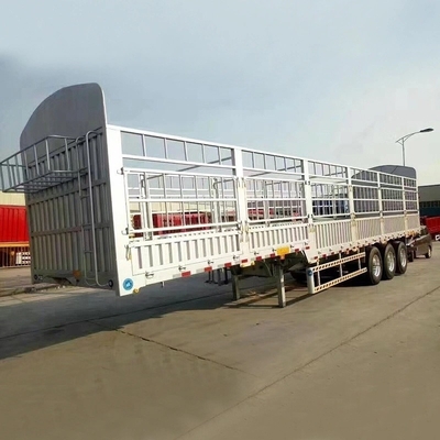 2 Axle Cattle / Horse Transportation Fence Cargo Truck Semi Trailer with Self-dumping