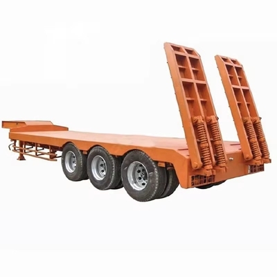 Mechanical Ladder Tri Axles Flatbed Trailer Lowboy Trailer for Machinery Transport 1