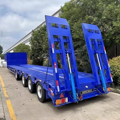 Mechanical Ladder Tri Axles Flatbed Trailer Lowboy Trailer for Machinery Transport 1