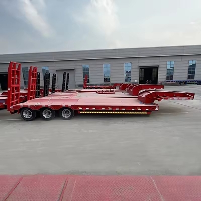 Mechanical Ladder Tri Axles Flatbed Trailer Lowboy Trailer for Machinery Transport 1