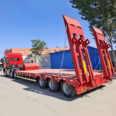 Customization 3 Axles 80t Lowbed Lowboy Low Flatbed Loader Drop Deck Trailer Tread 1820mm