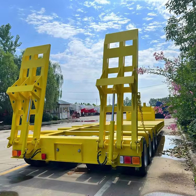 Trailing Arm Type Suspension Systems 10 Tire 4-Axle Lowboy Trailer with Hydraulic Ladder