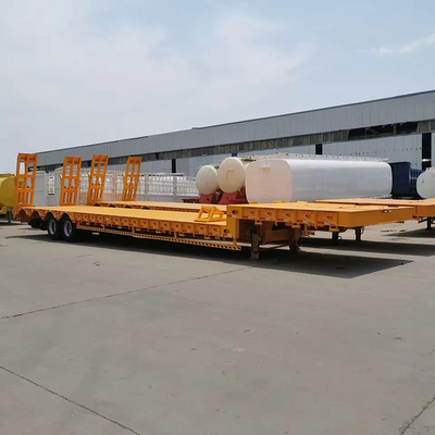 Heavy Duty Excavator Wheel Loader Low Bed Flatbed Truck Trailer with Hydraulic Ladder