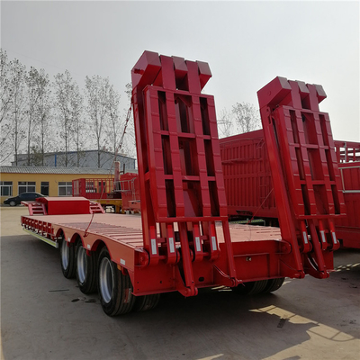 4 Axles Lowboy Lowbed Semi Trailer for 60 70 80 Tons Excavator Transportation
