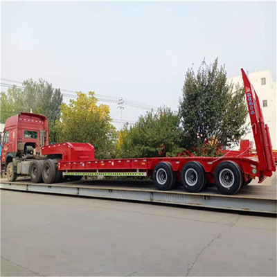 4 Axles Lowboy Lowbed Semi Trailer for 60 70 80 Tons Excavator Transportation