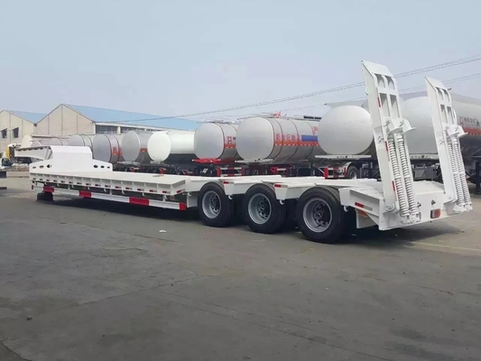 3/4/5 Axle Low Bed Loader Flat Gooseneck Flat Deck Ramp Hydraulic Ladder Retractable Half Pleat Trailer for Loading
