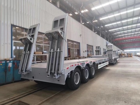 3/4/5 Axle Low Bed Loader Flat Gooseneck Flat Deck Ramp Hydraulic Ladder Retractable Half Pleat Trailer for Loading