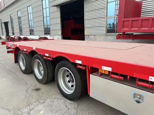 ABS Anti-lock Braking System Steel Pull-out 3-Axis Flat Semi-Trailer for Transportation
